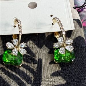 Elegant Green and Gold Crystal Earrings